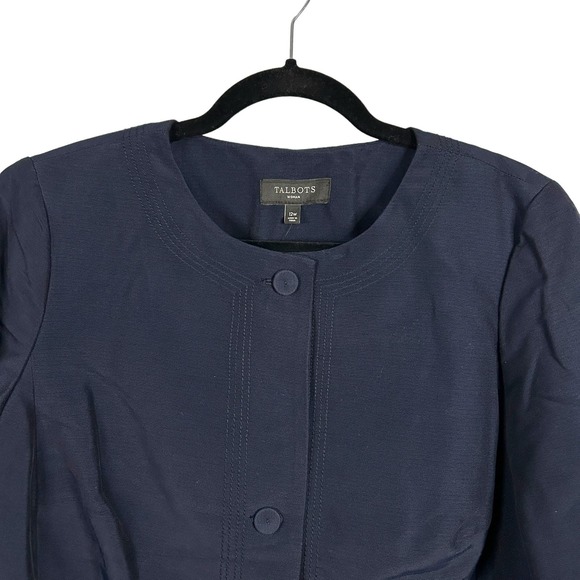 Talbots Woman Size 12W Blazer Jacket Silk Cotton Blend Lined Navy Blue BRAND NEW - Picture 2 of 10